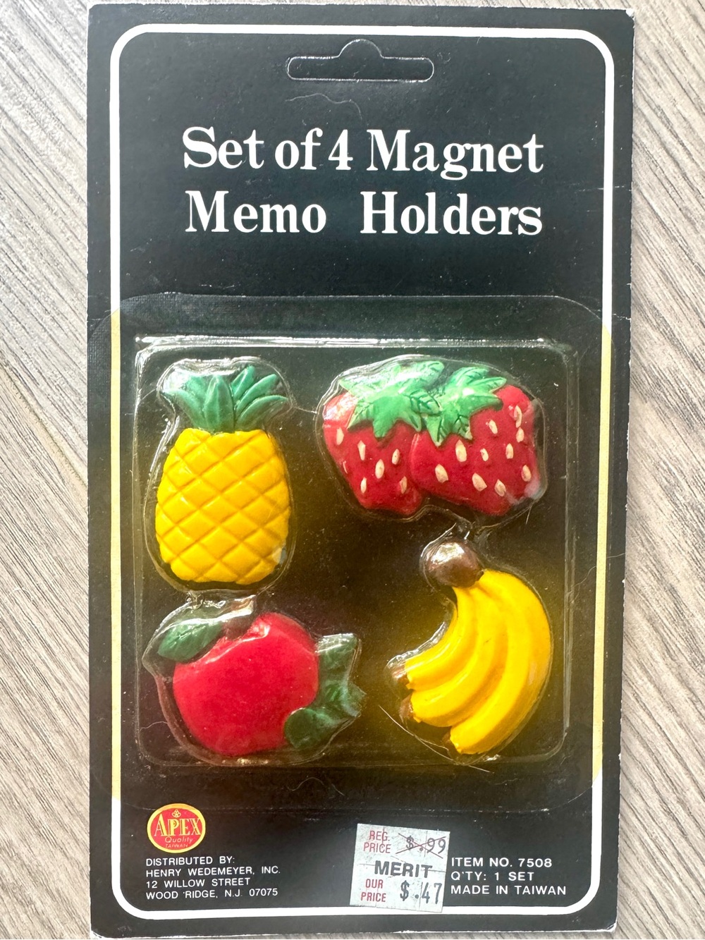 1980s and 1990s Fruit Magnet Memo Holders - Pineapple, Strawberry, Apple, Banana